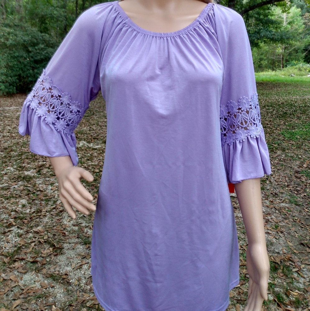 "Win Win" purple ruffle sleeve tunic